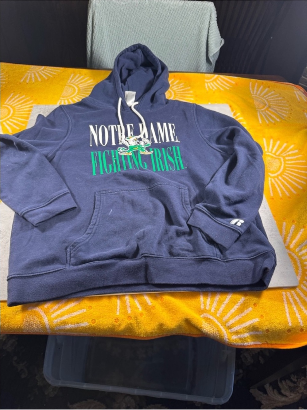 Russell Athletic Navy Notre Dame Fighting Irish Hoodie with Green and White Logo